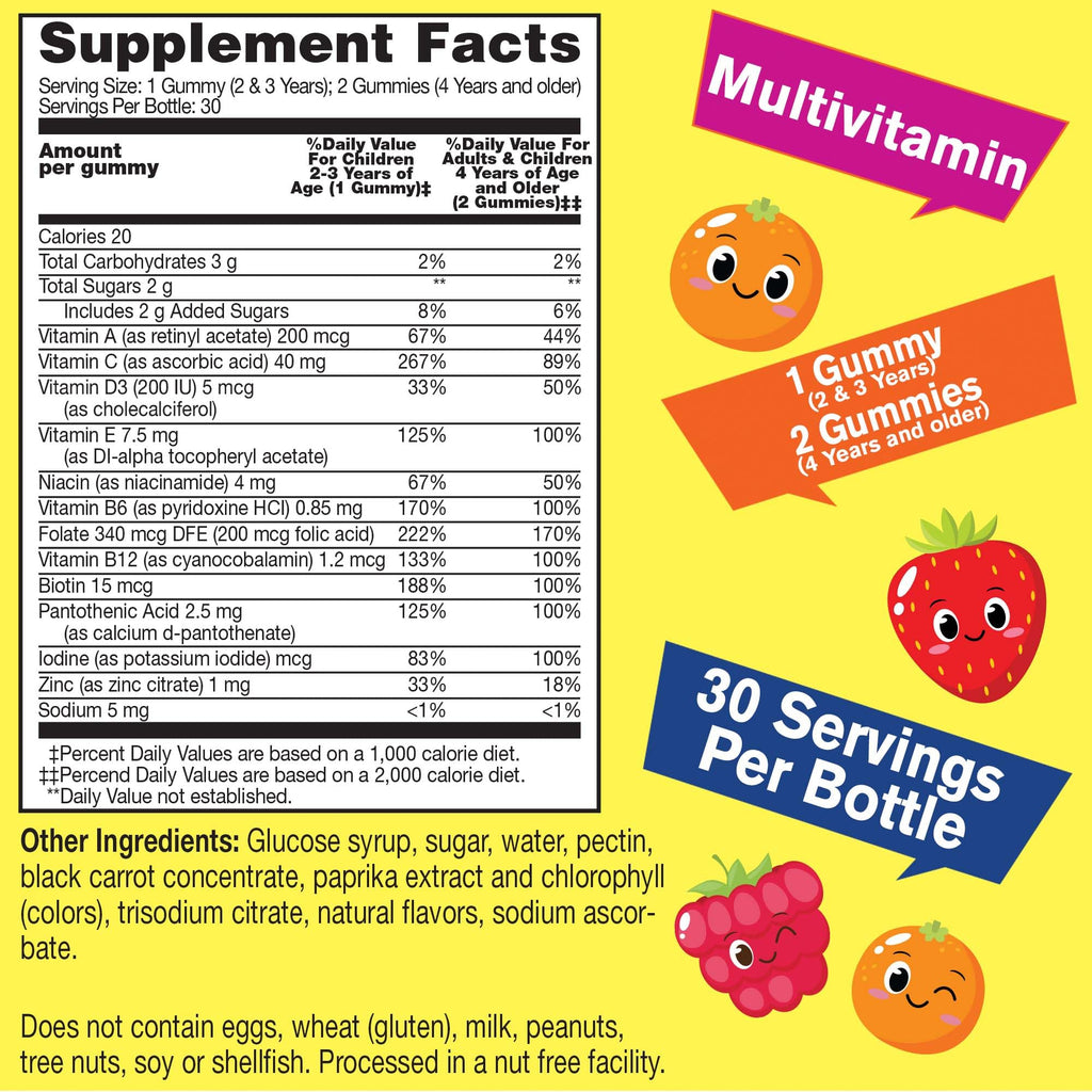 WellYeah Kids Multivitamin Gummies – Immune & Energy Support – Orange & Berry – 60 Count (Pack of 2)