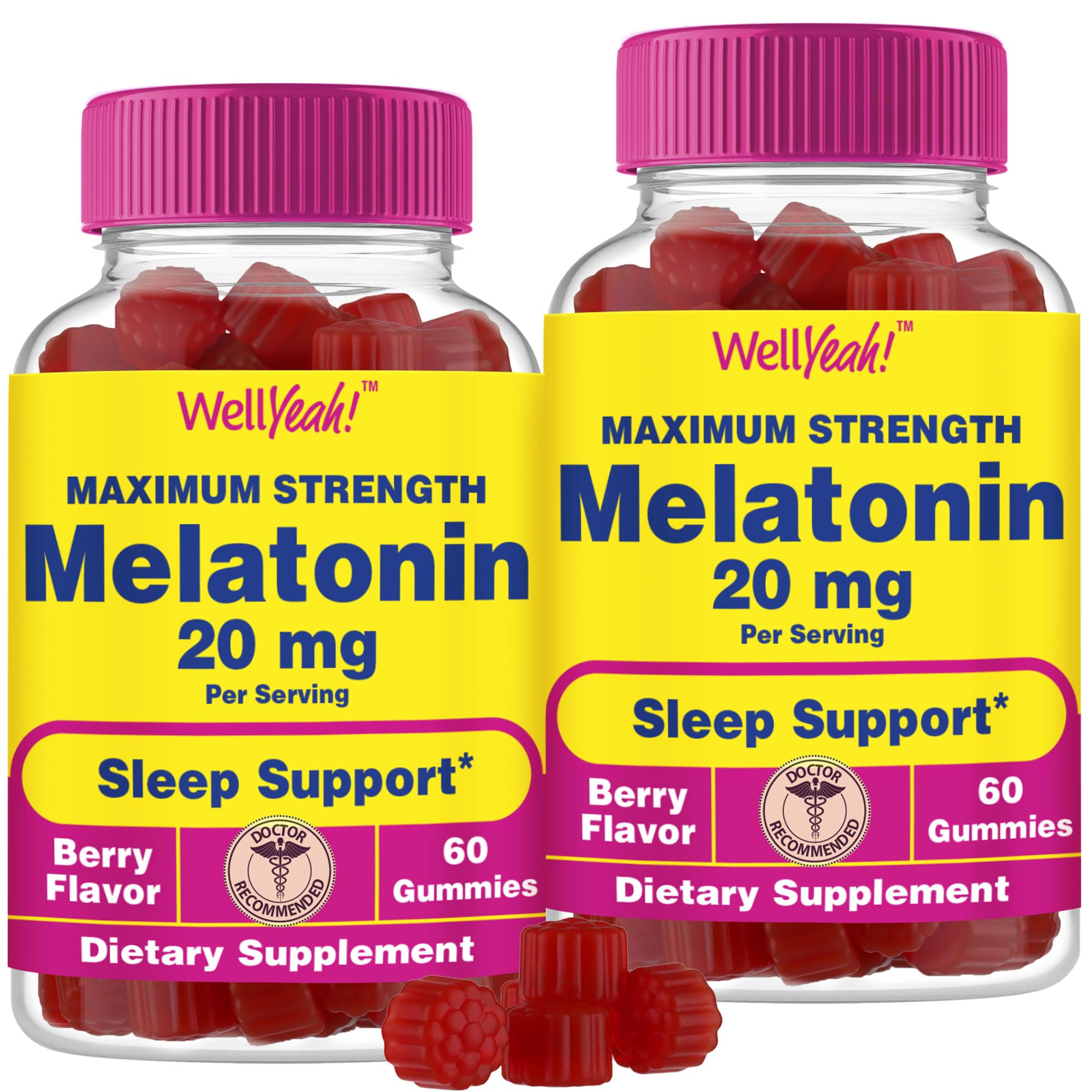 WellYeah Melatonin Gummies 20mg (2 Pack) – Sleep Support, 60 Count, Vegan