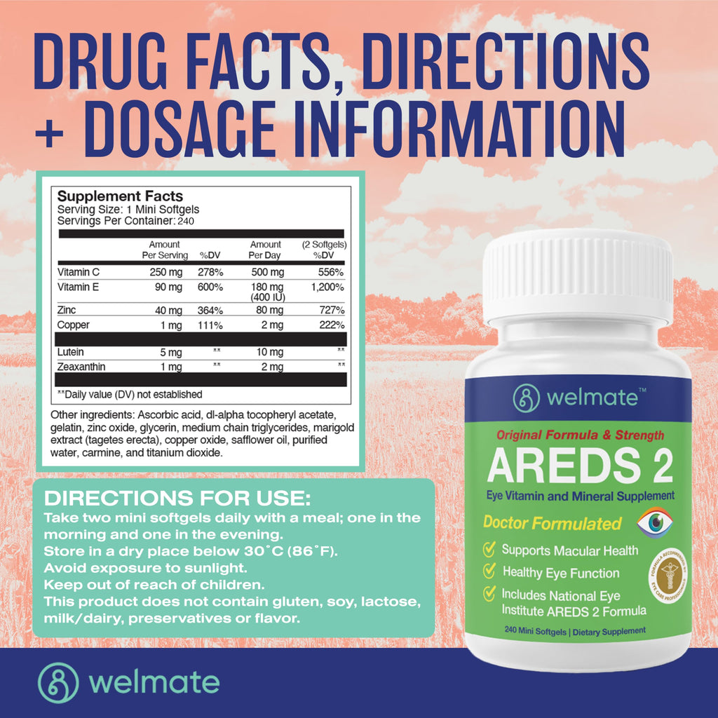WELMATE AREDS 2 (120 Servings) – Eye Vitamin & Mineral Supplement for Macular Health