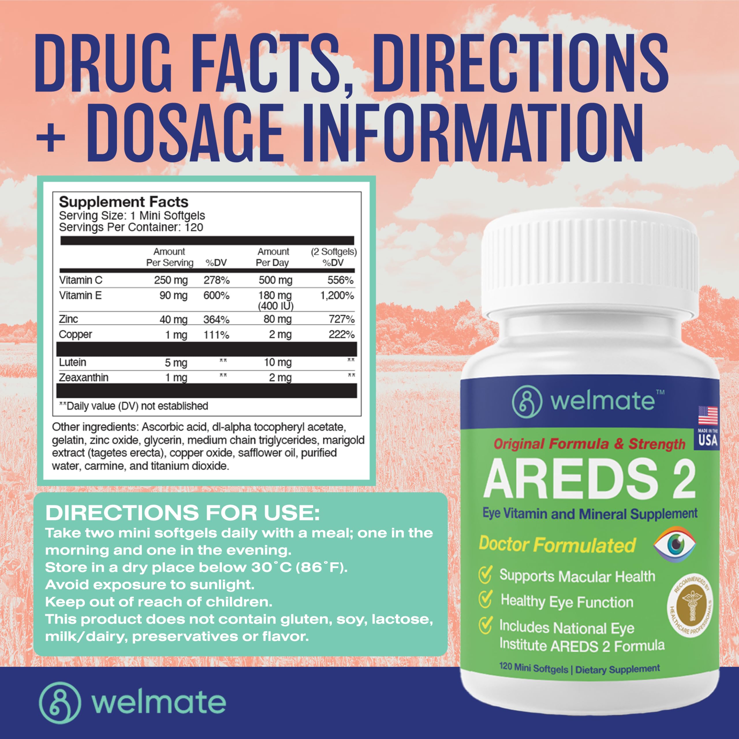 WELMATE AREDS 2 Eye Vitamin & Mineral Supplement (60 Servings) – Macular Health