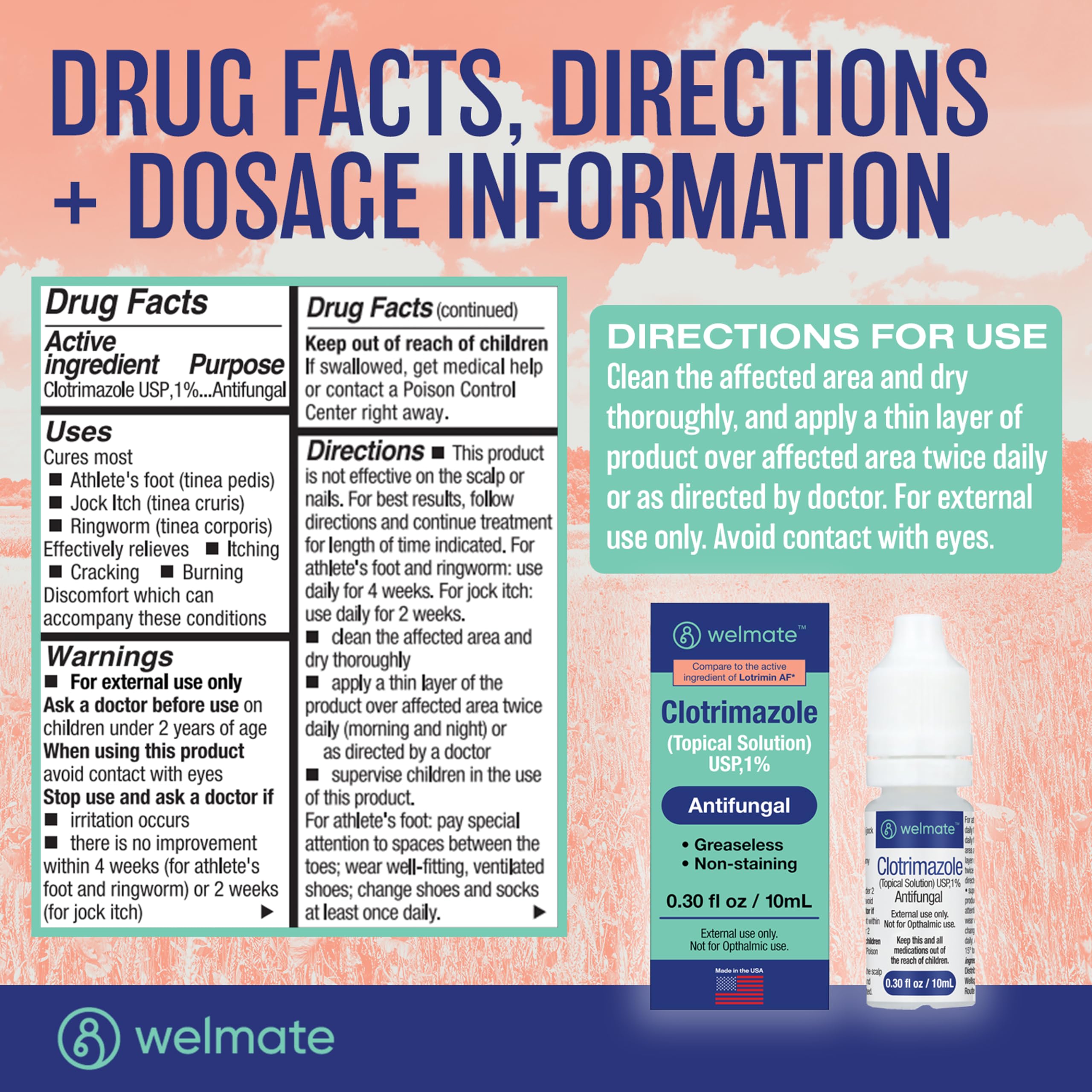 WELMATE Clotrimazole 1% Antifungal Topical Solution | 0.33 oz