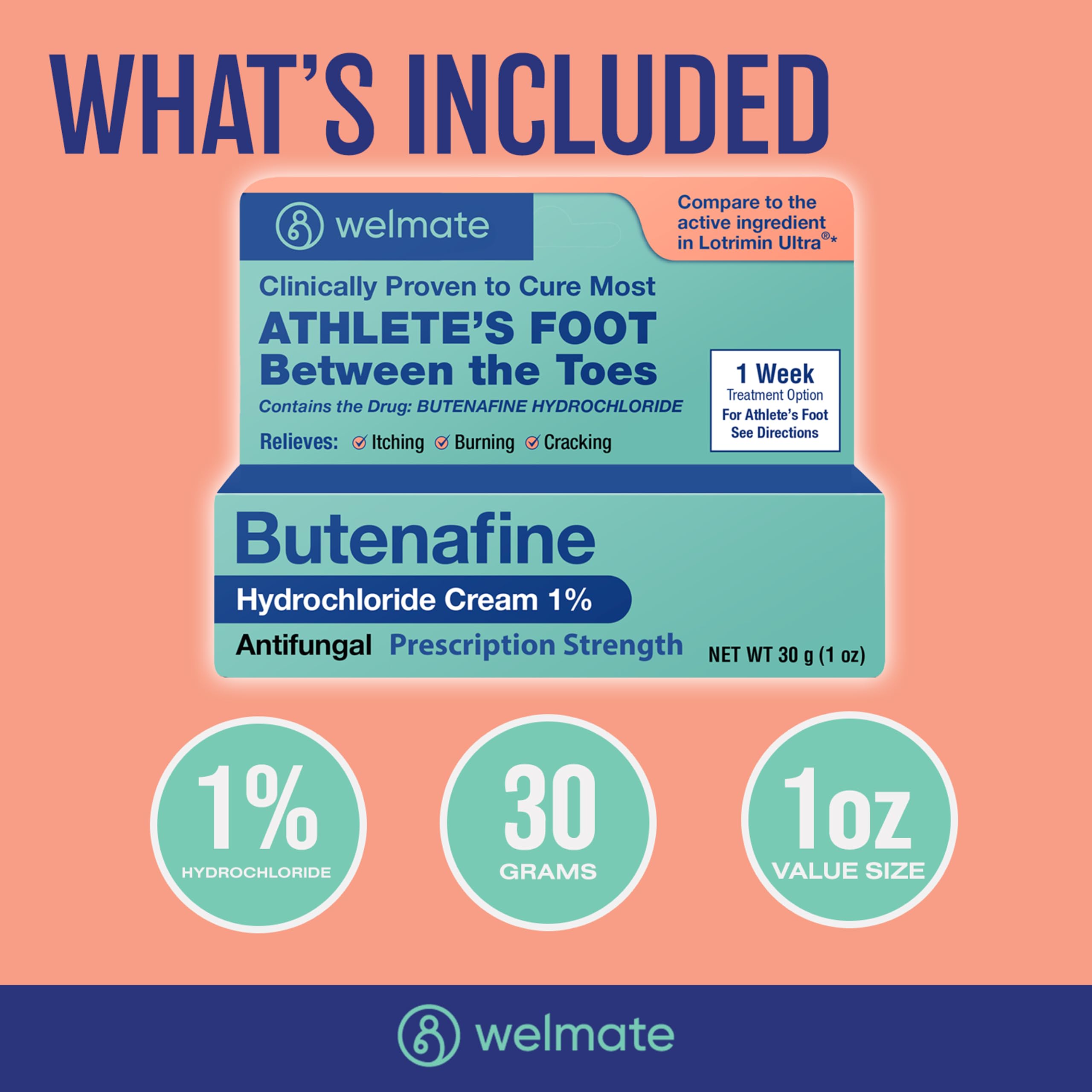 WELMATE Athletes Foot Treatment Extra Strength Cream Butenafine Hydrochloride
