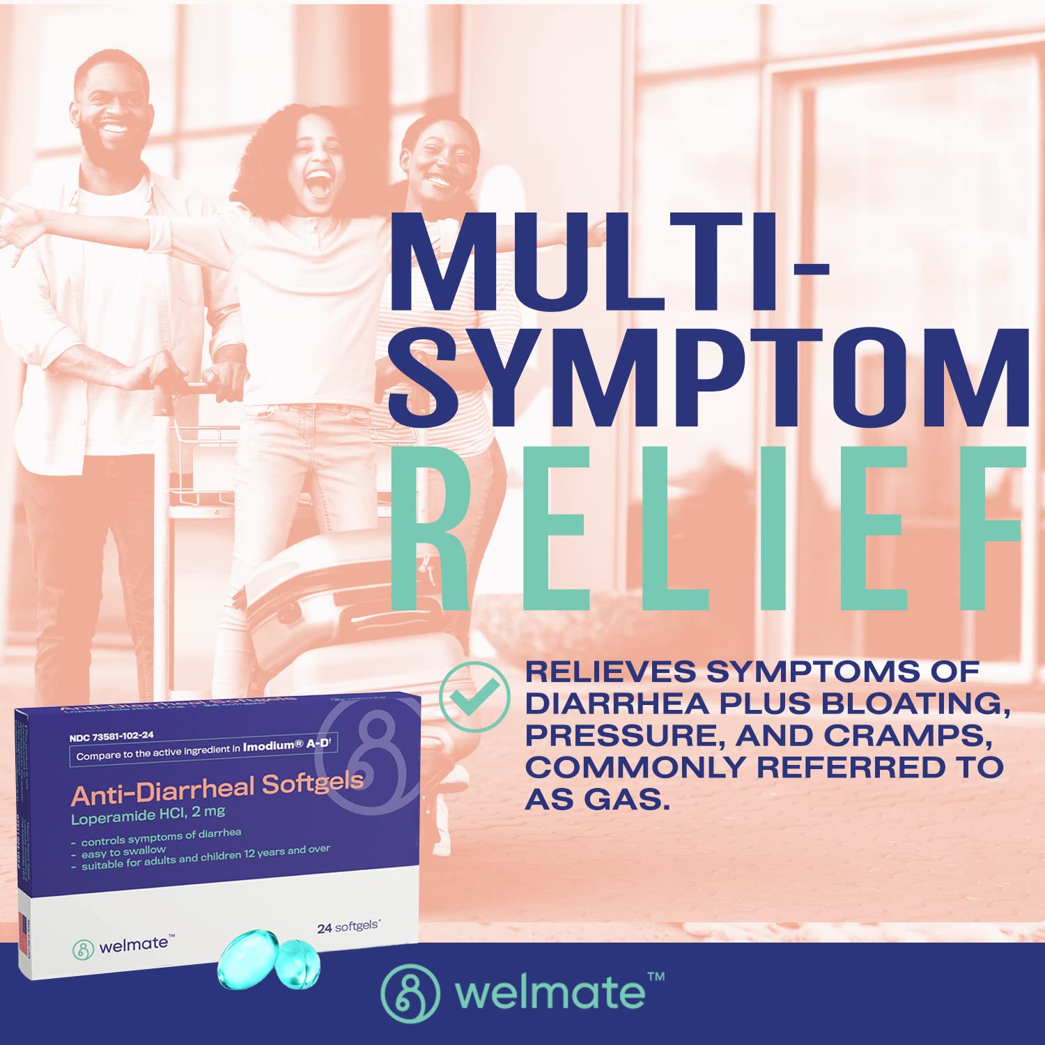 WELMATE Anti-Diarrheal Softgels 24 Count - Loperamide HCl 2 mg for Diarrhea Symptom Relief