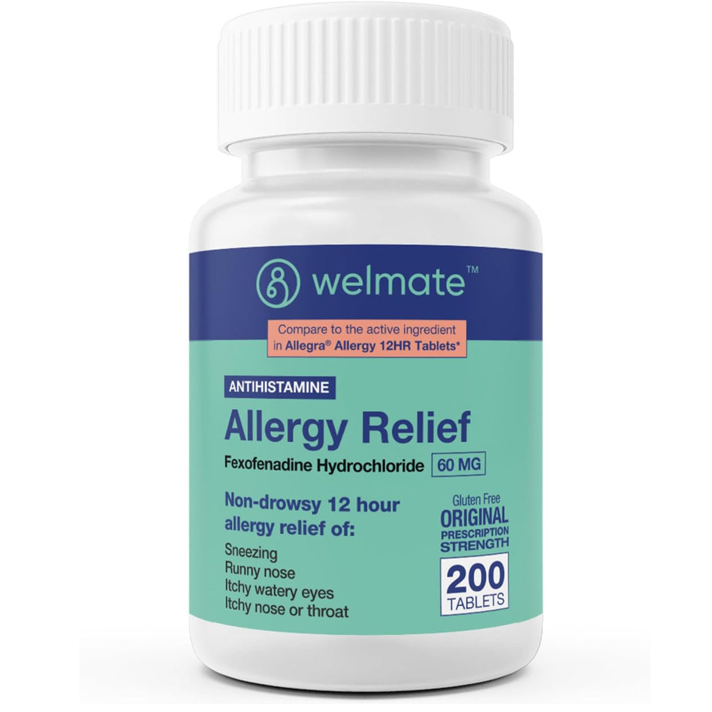WELMATE Fexofenadine HCl 60mg – Non-Drowsy, 12-Hour Allergy Relief (200 Tablets)