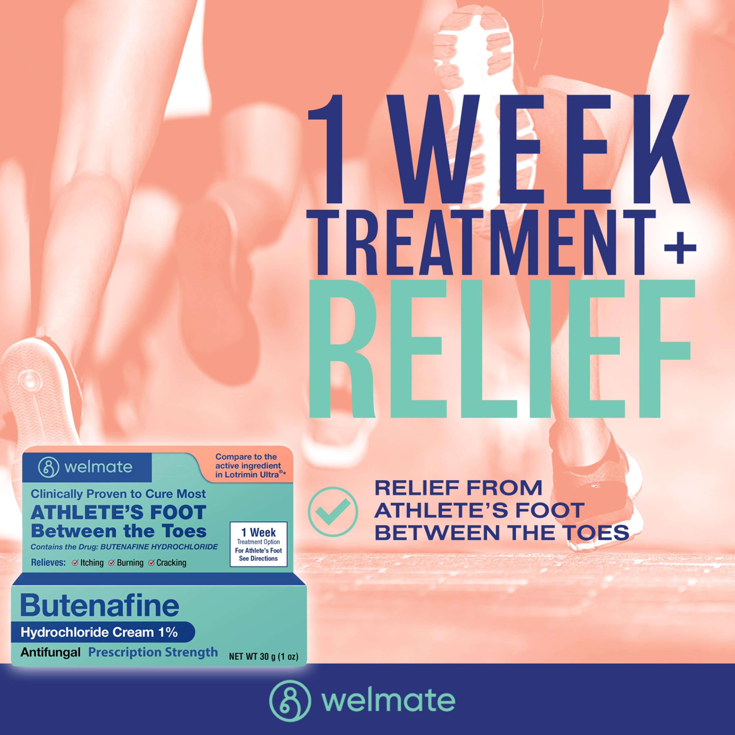 WELMATE Athletes Foot Treatment Extra Strength Cream Butenafine Hydrochloride