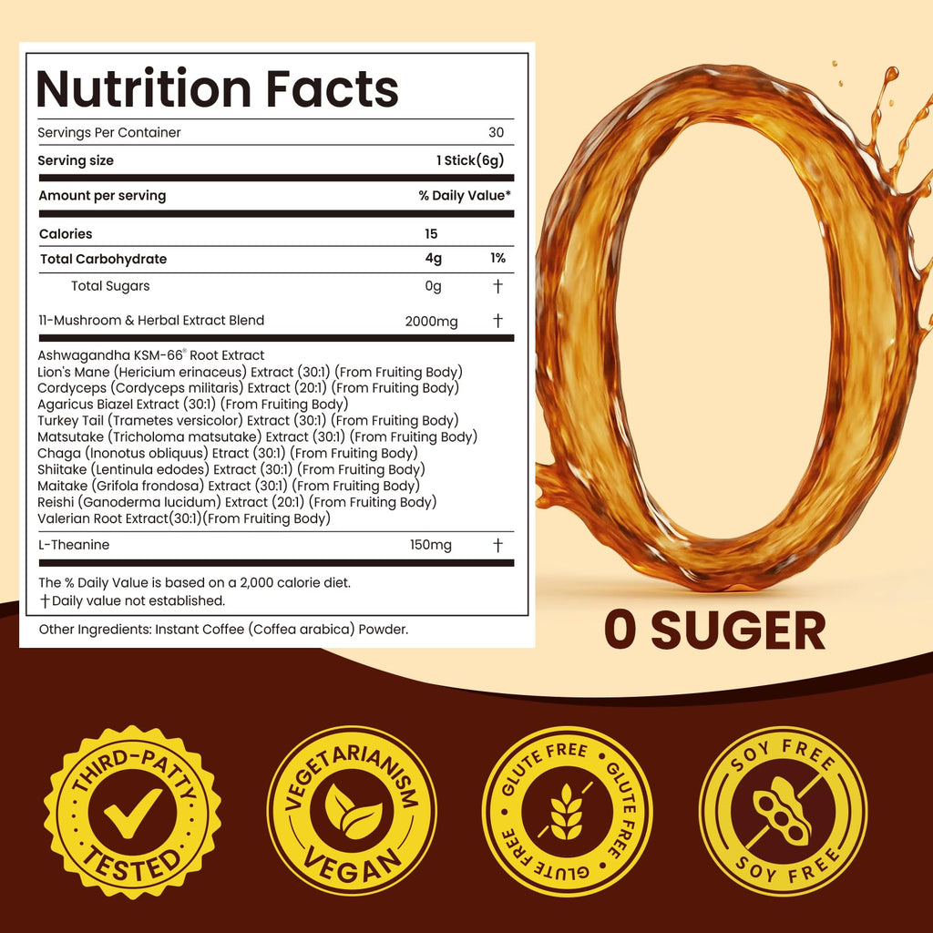 WepBio Mushroom Coffee Original Black 11 in 1 – Adaptogenic Ashwagandha KSM-66