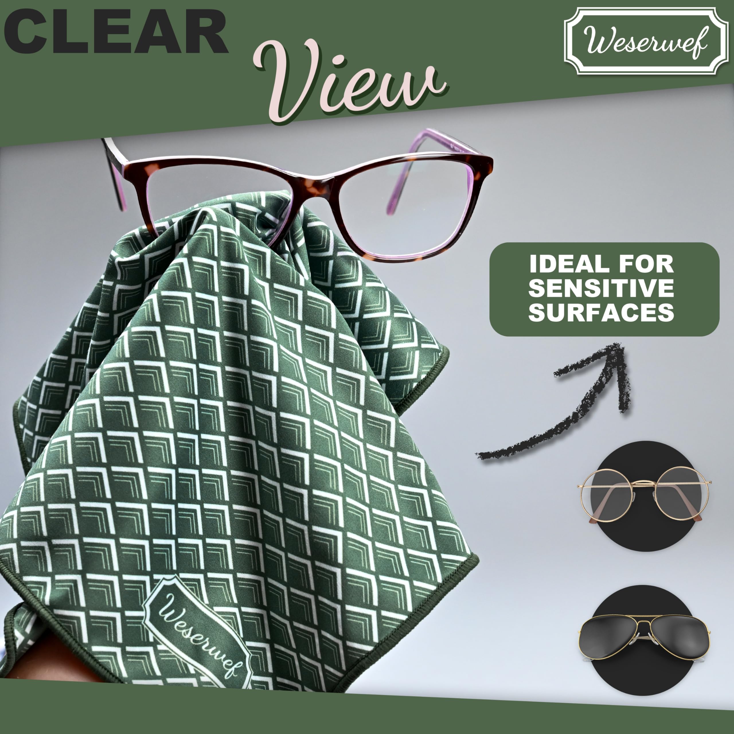 WESERWEF Microfiber Cleaning Cloth 12x12 in – Scratch-Free for Glasses & Screens (Wave)