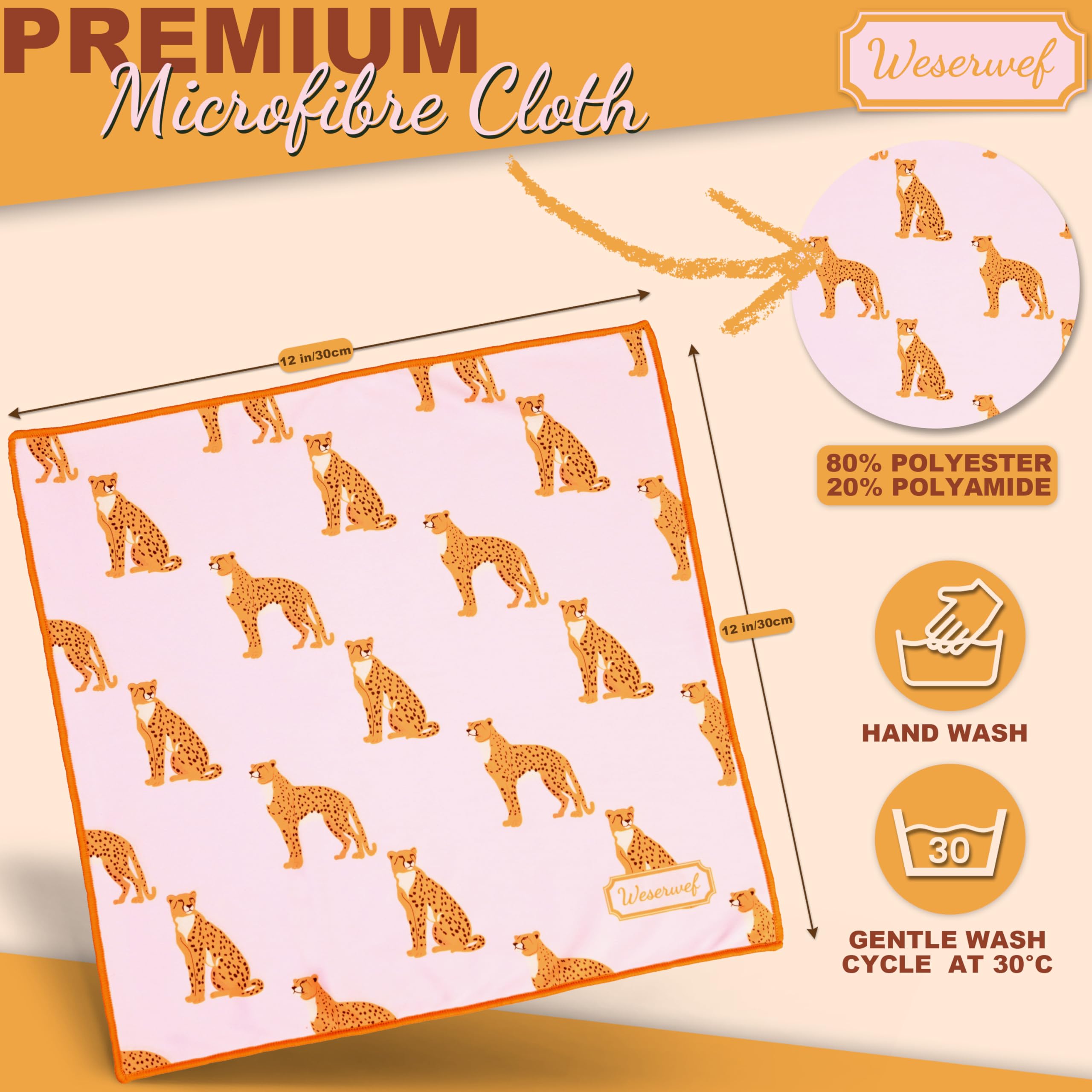 WESERWEF Design Microfiber Glasses Cleaning Cloth – 12x12 in | Ultra-Soft, Scratch-Free | Eyeglasses, Screens & Lenses | Leo Pink