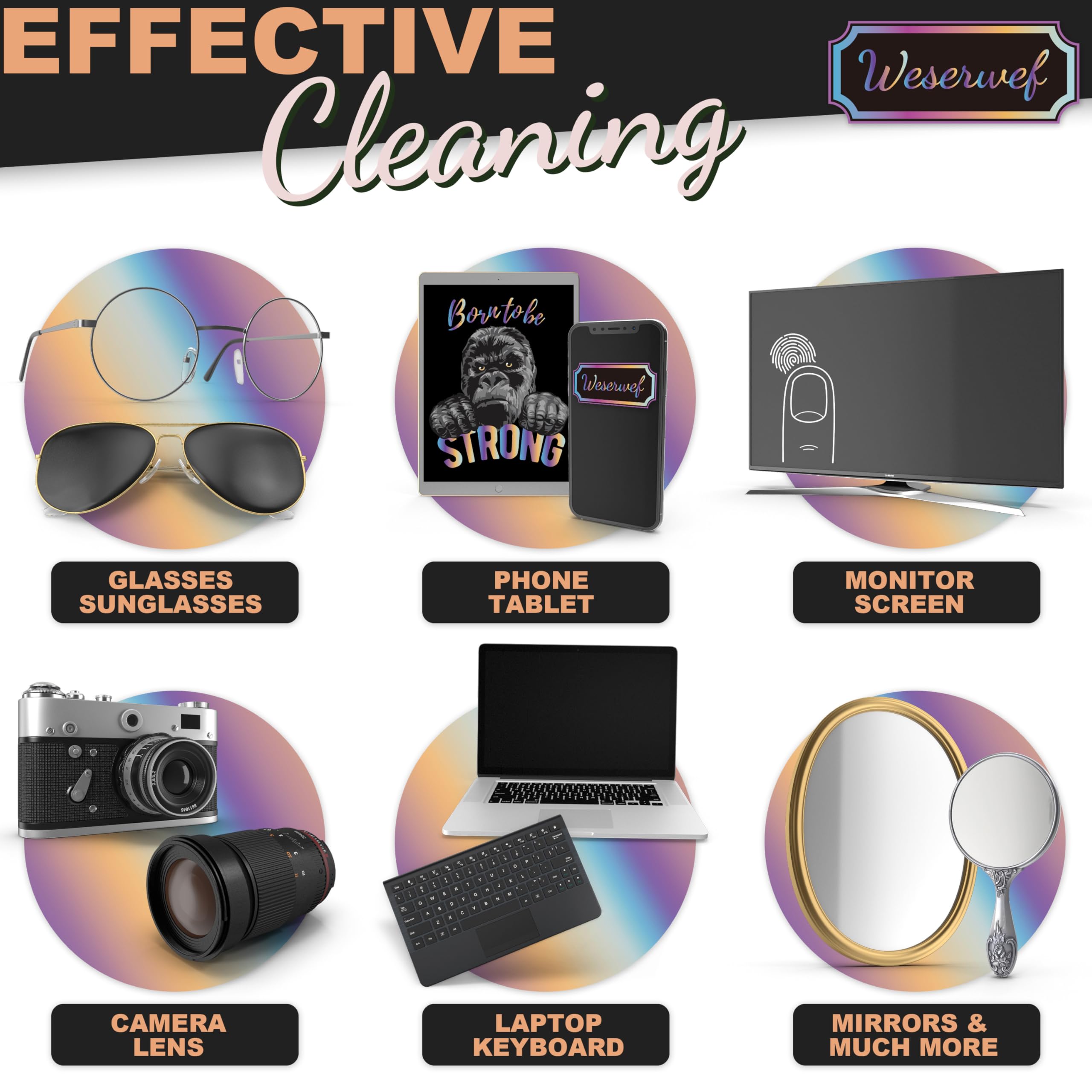 WESERWEF Design Microfiber Glasses Cleaning Cloth – 12x12, Ultra-Soft, Scratch-Free