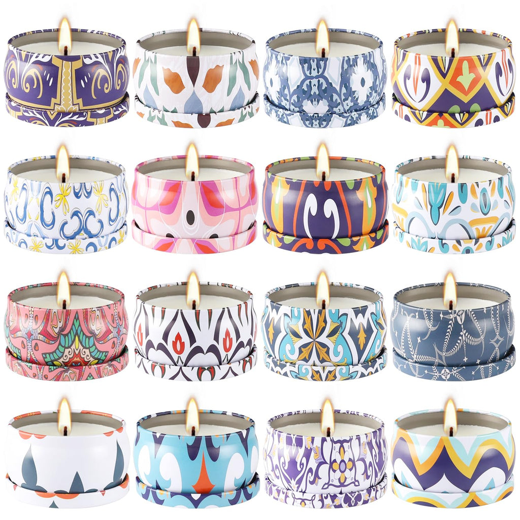 Wfmolcand 16-Pack Small Scented Candles Set – 2.5 oz Natural Soy Travel Tin Aromatherapy Gift