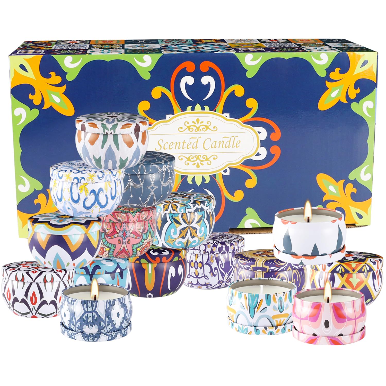 Wfmolcand 16-Pack Small Scented Candles Set – 2.5 oz Natural Soy Travel Tin Aromatherapy Gift