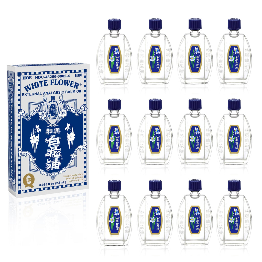 White Flower External Analgesic Balm Oil 2.5ml/0.085fl oz - Authentic US Import - 12 Packs