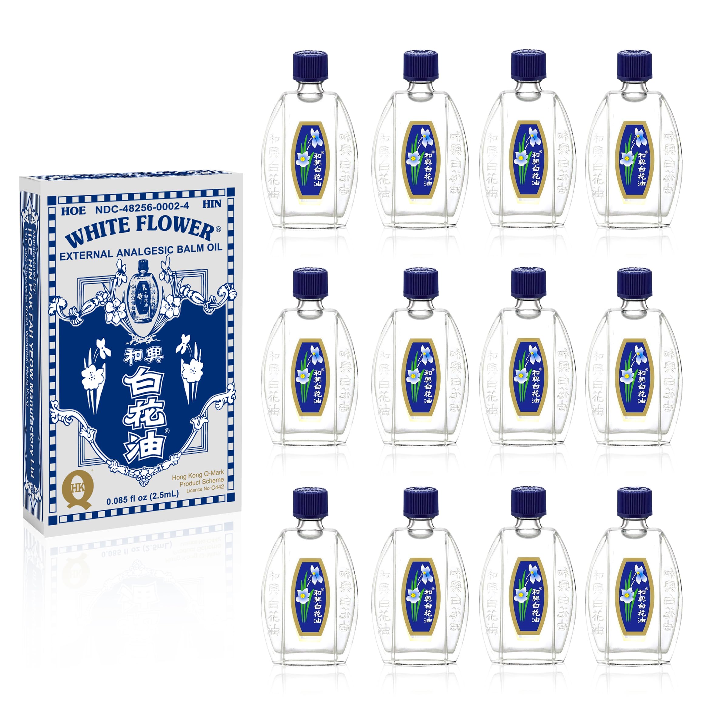White Flower External Analgesic Balm Oil 2.5ml/0.085fl oz - Authentic US Import - 12 Packs