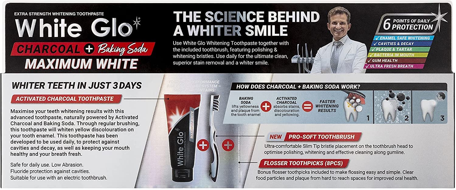White Glo Charcoal + Baking Soda Maximum White Toothpaste 150g