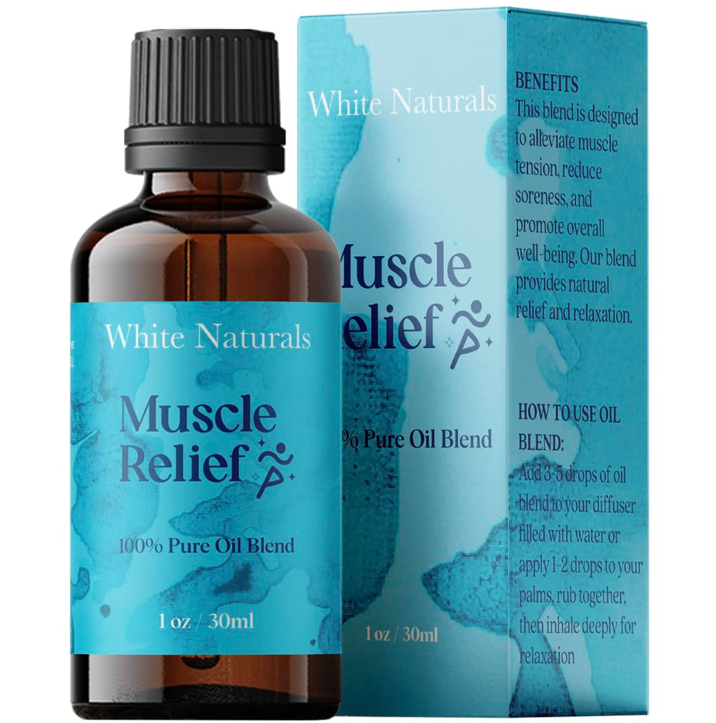 White Naturals Muscle Relief Essential Oil Blend – 100% Pure for Muscle Soreness & Joint Comfort | 1oz