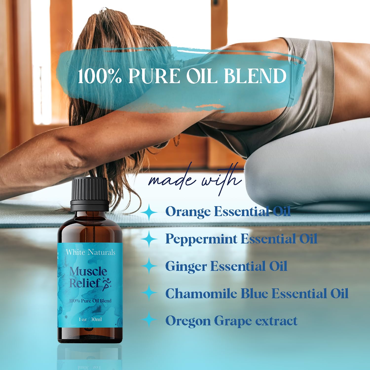 White Naturals Muscle Relief Essential Oil Blend – 100% Pure for Muscle Soreness & Joint Comfort | 1oz
