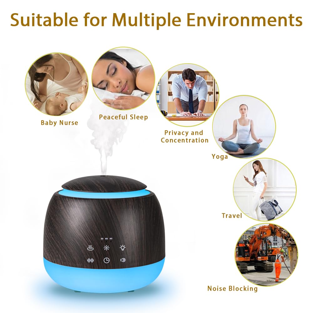 White Noise & Diffuser Sleep Sound Machine with Night Light - Deep Brown 300ml Diffuser