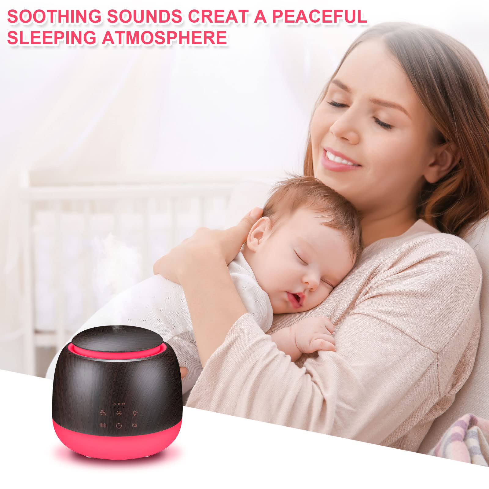 White Noise & Diffuser Sleep Sound Machine with Night Light - Deep Brown 300ml Diffuser