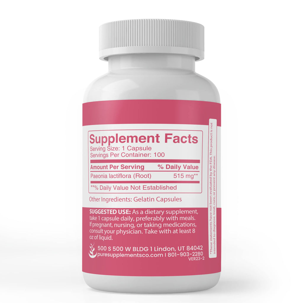 PURE ORIGINAL INGREDIENTS White Peony Capsules – 100 Count, Lab Verified