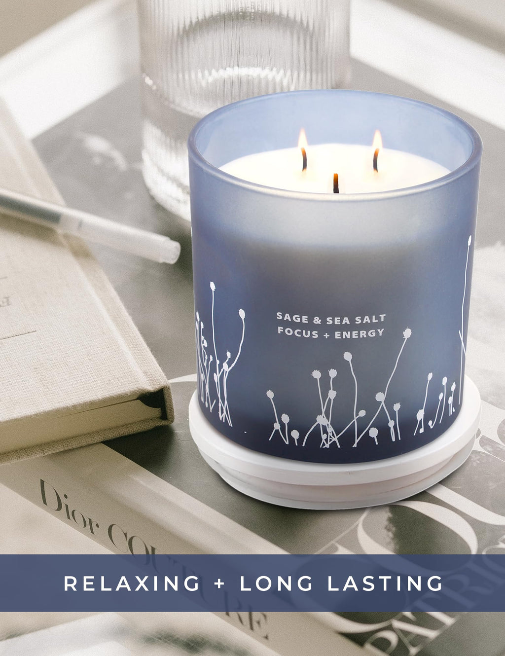 White Sage Sea Salt 3 Wick Candle – 14.5 oz Soy Candle for Cleansing & Aromatherapy