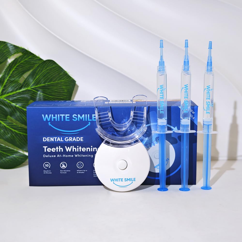 WHITE SMILE Teeth Whitening Kit – LED Light System, 35% Carbamide Peroxide, 3 Gel Syringes
