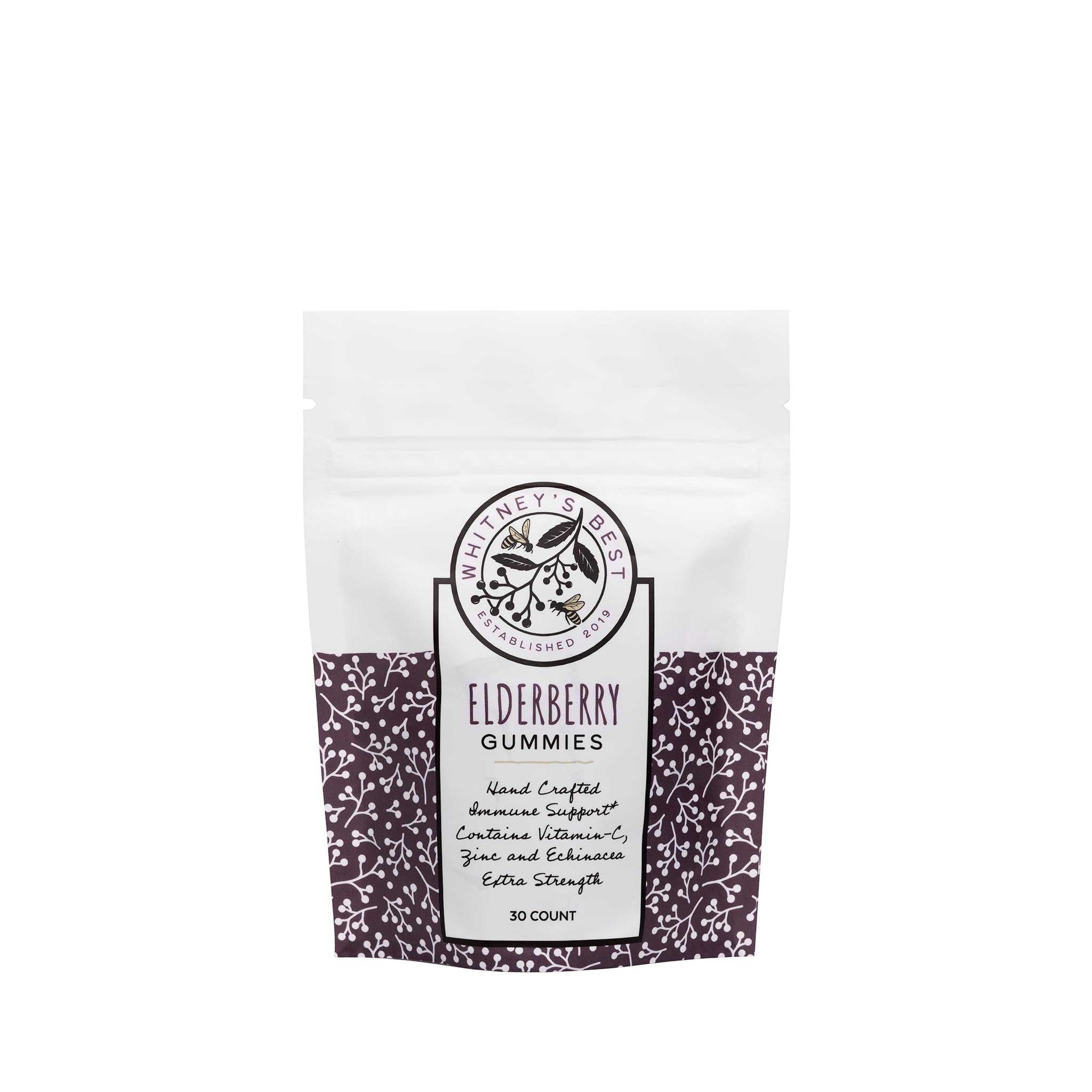 Whitney's Best Elderberry Gummies 30ct - Immune Support with Vitamin C, Zinc & Echinacea - for Adults & Kids - Vegan