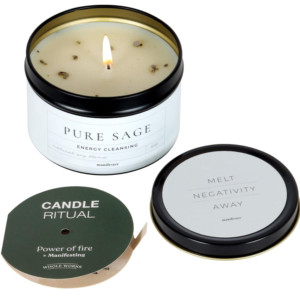 Whole Works Premium Sage Candle for Cleansing – 6oz Natural Soy Wax, Paraben & Phthalate Free