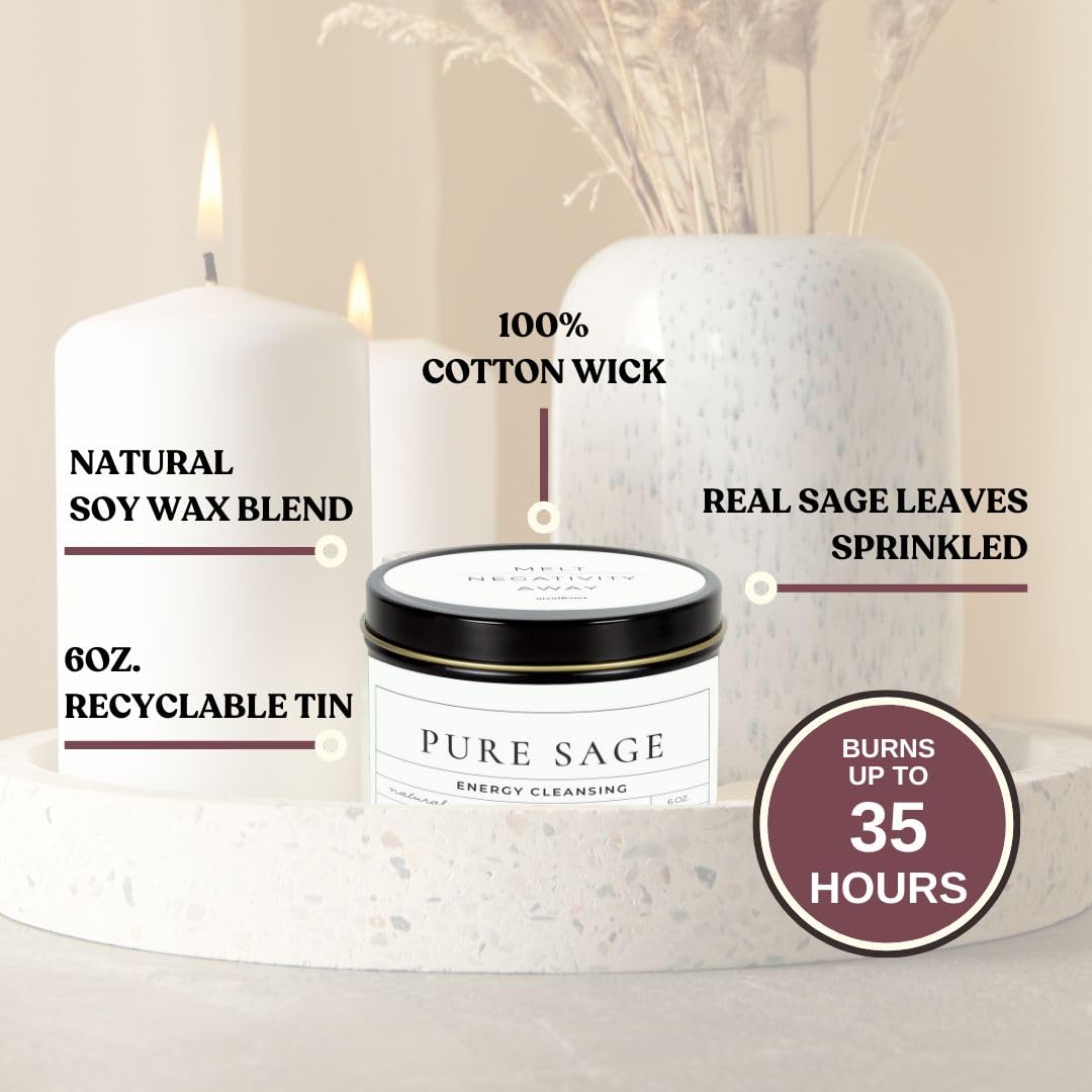 Whole Works Premium Sage Candle for Cleansing – 6oz Natural Soy Wax, Paraben & Phthalate Free