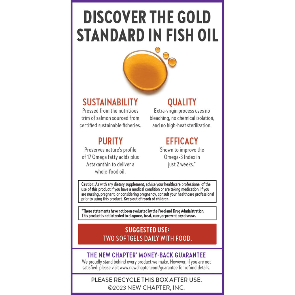 New Chapter Wholemega Fish Oil – 2000mg per Serving, Wild Alaskan Salmon Oil + Vitamin D3, 60 Softgels