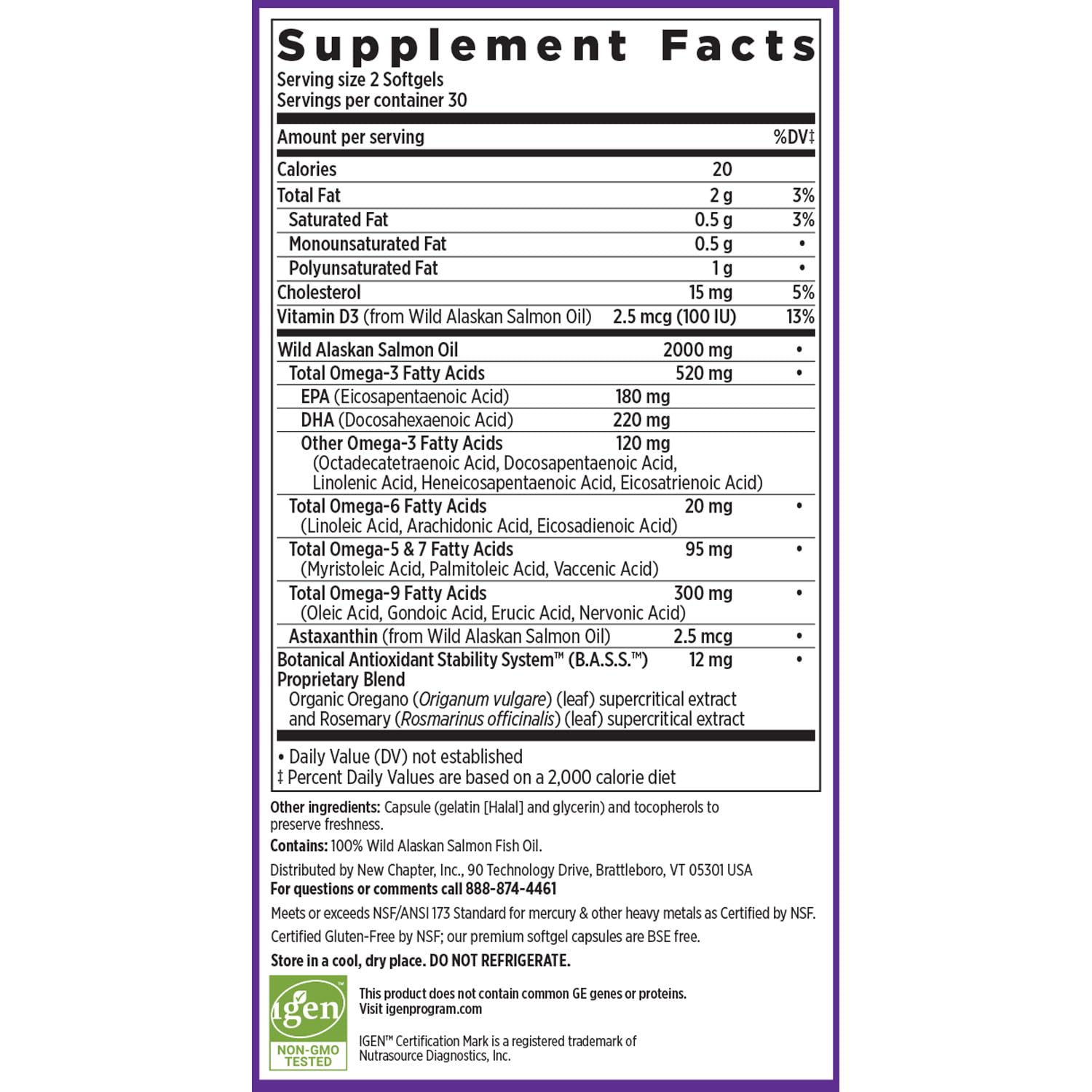 New Chapter Wholemega Fish Oil – 2000mg per Serving, Wild Alaskan Salmon Oil + Vitamin D3, 60 Softgels