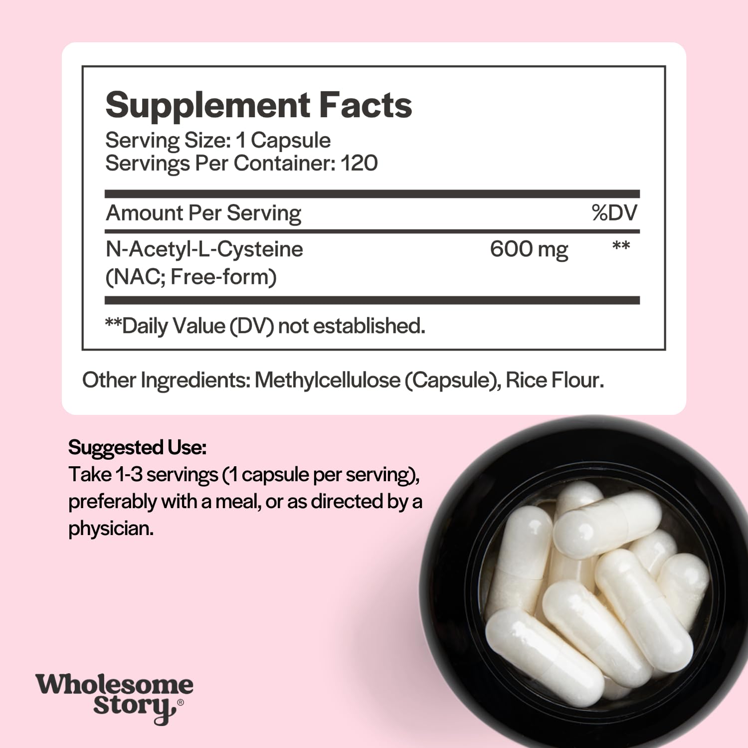 Wholesome Story NAC 600 mg | N-Acetyl Cysteine for Liver, Lung & Fertility – 120 Capsules
