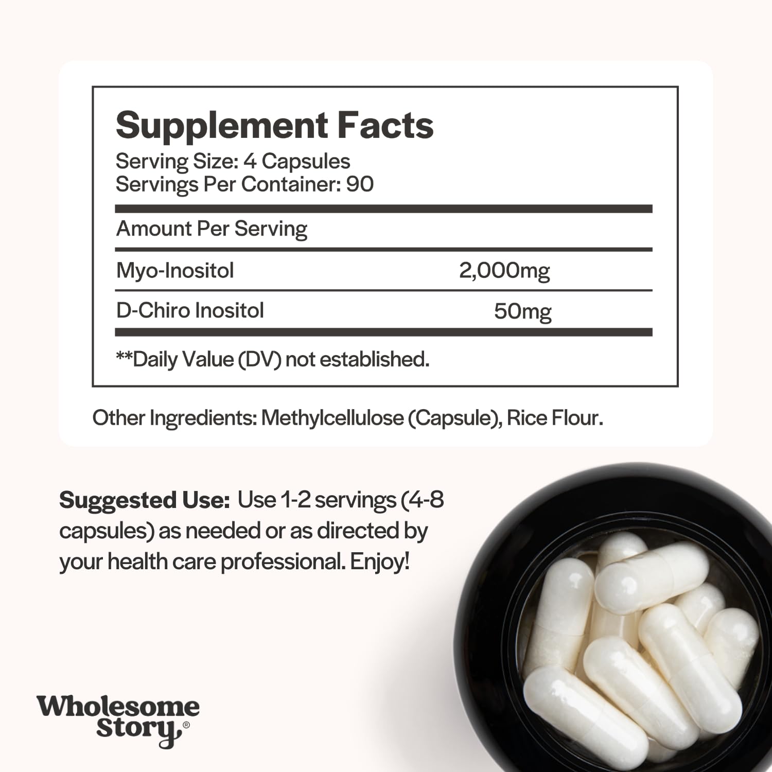 Wholesome Story Myo-Inositol & D-Chiro Inositol - 40:1 Ratio, Hormonal Balance, Ovarian Health | 90 Servings