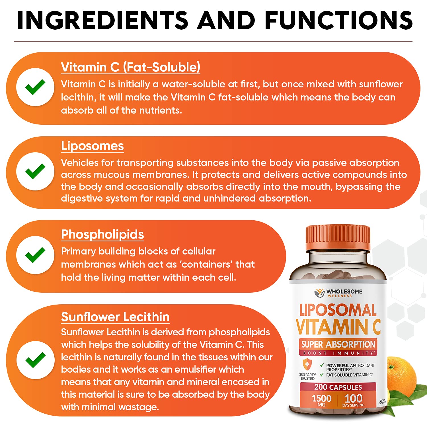 Wholesome Wellness Liposomal Vitamin C - 200 Capsules, 1500mg | High Absorption