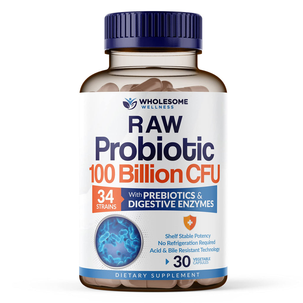 Wholesome Wellness Organic Raw Probiotics – 100B CFU, 30 Caps