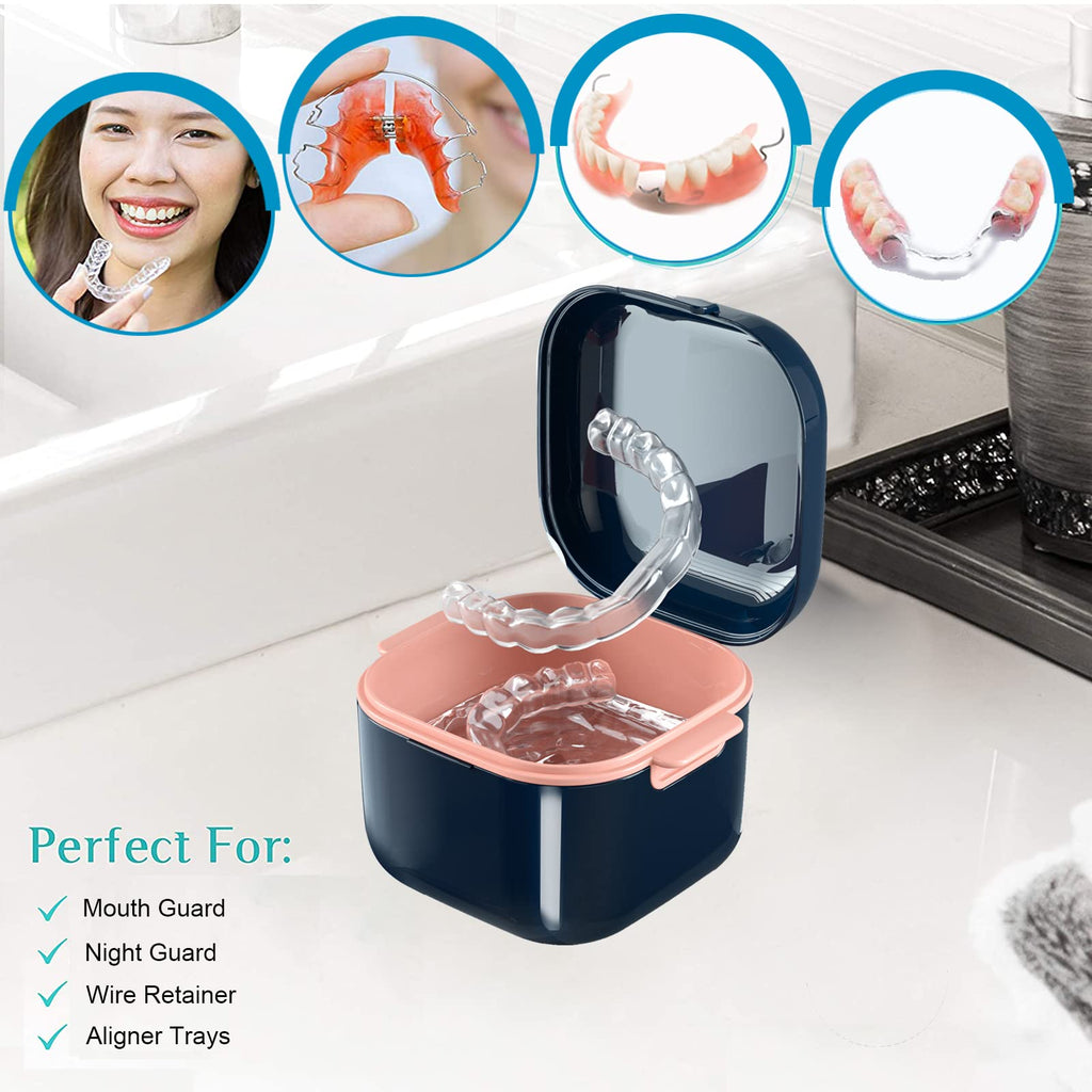 Whoobell Denture Cup & Retainer Case – Travel Mouth Guard Box (Blue)