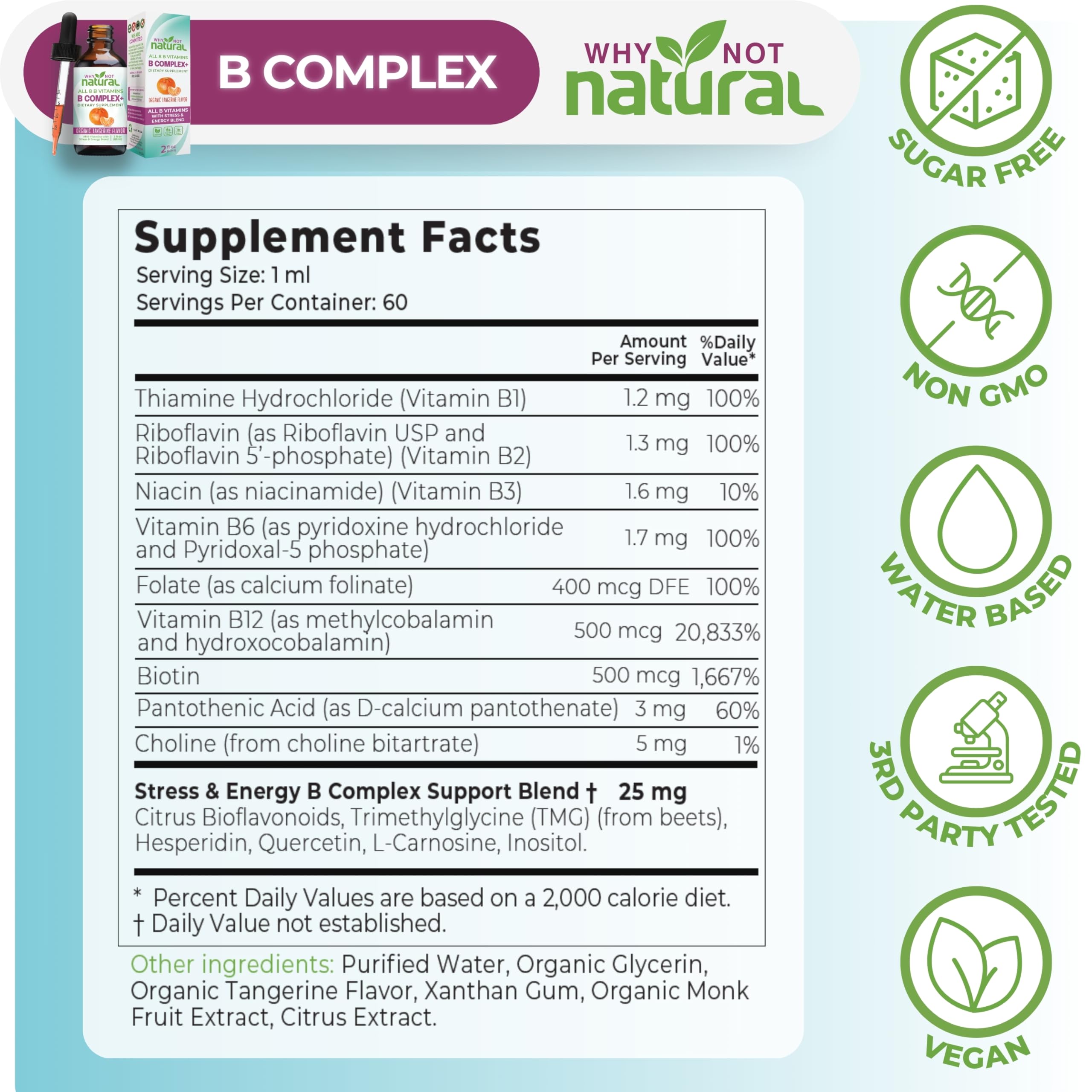 Why Not Natural Vitamin B Complex Liquid Drops | Vegan Sublingual B Vitamins for Women
