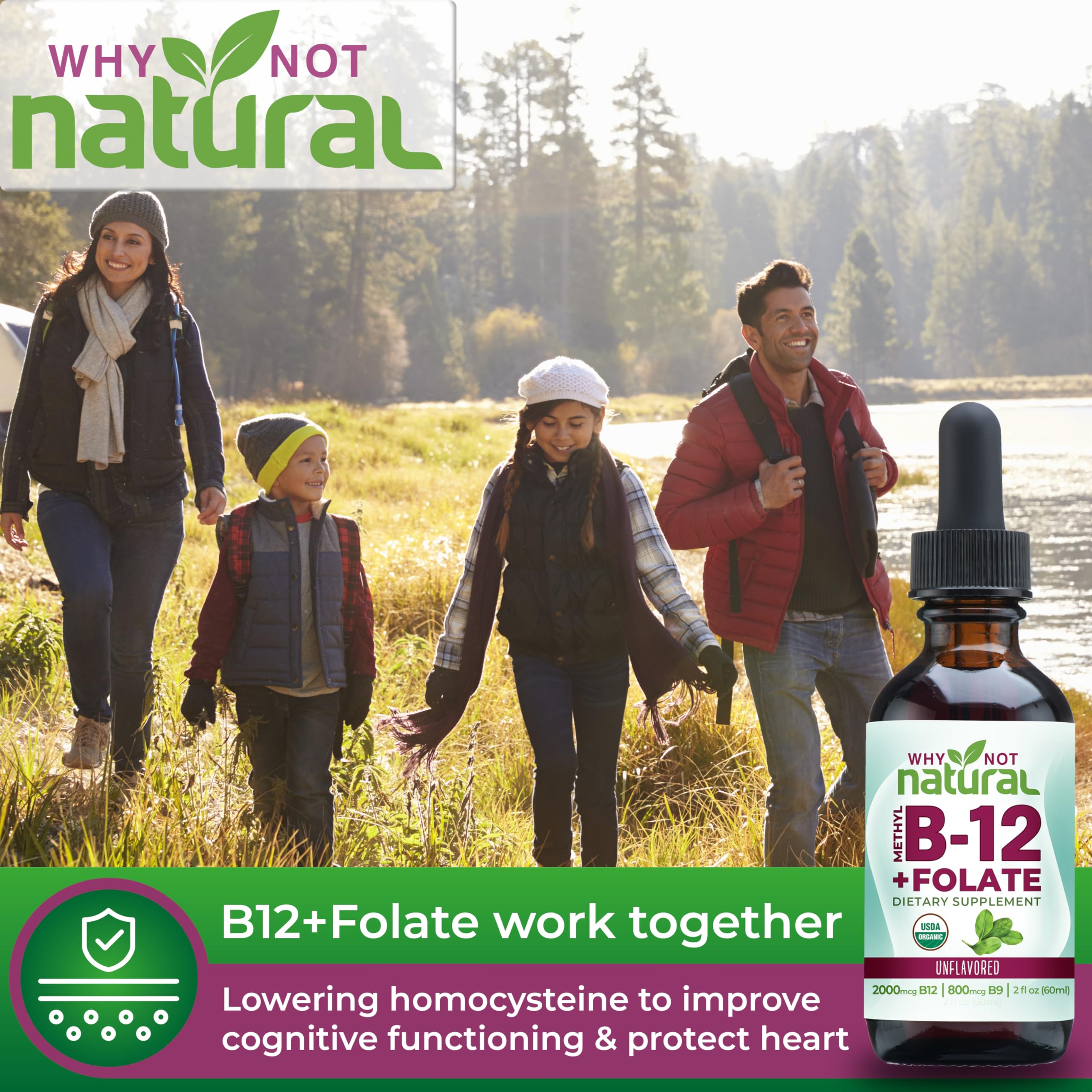 Why Not Natural Vitamin B12 Liquid + Folate - Organic Sublingual Drops, Vegan