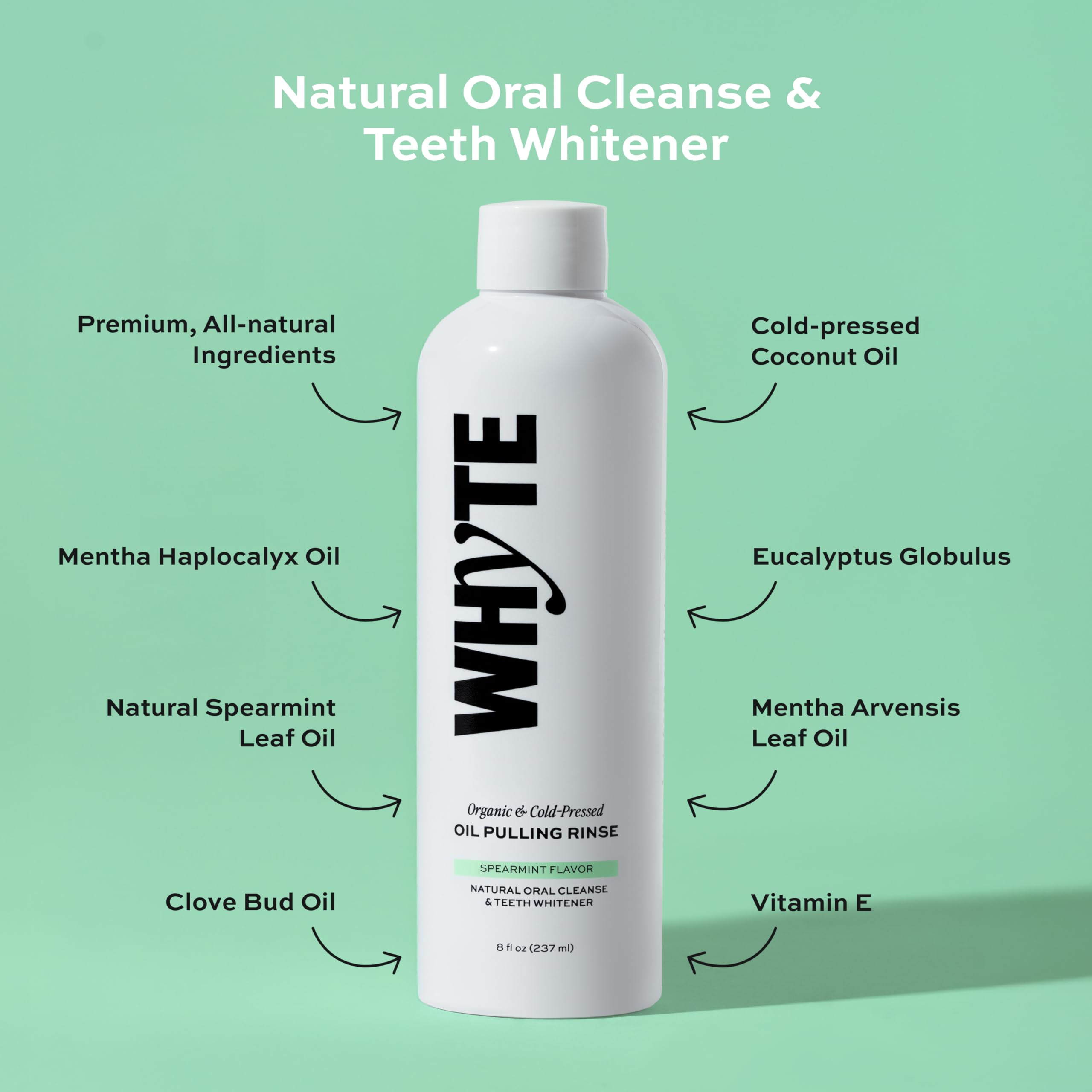 Whyte Coconut Oil Pulling Mouthwash – Teeth Whitening & Gum Health (Spearmint)