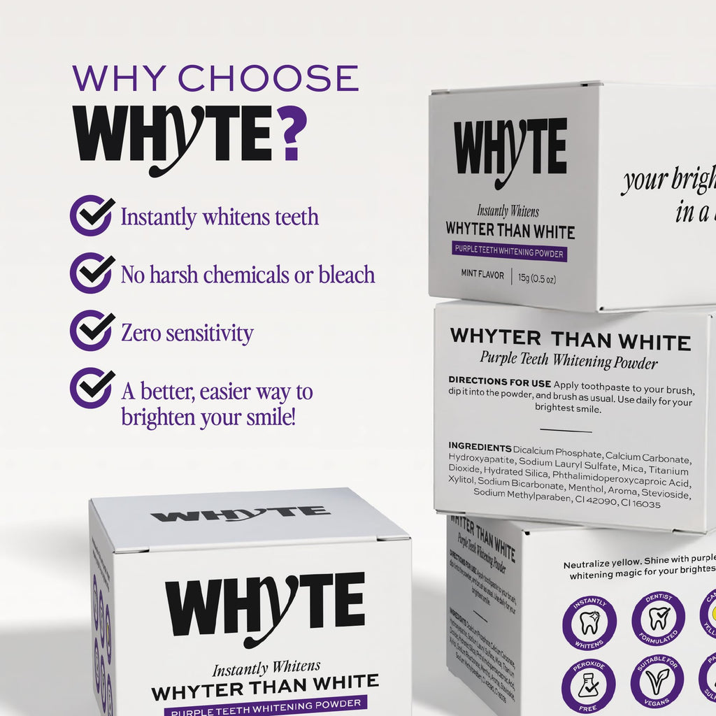 Whyte Purple Teeth Whitening Powder for Sensitive Teeth – Mint Flavor
