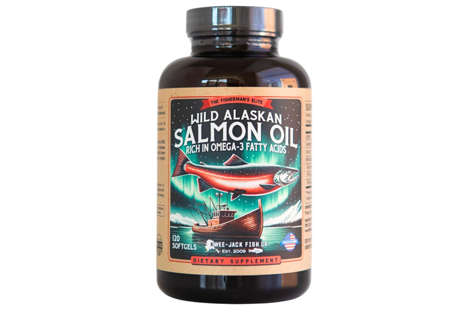 Wild Alaskan Salmon Oil Omega-3 Supplement (EPA & DHA) - 120 Softgels, 1000mg Each | Kwee-Jack Fish Co.