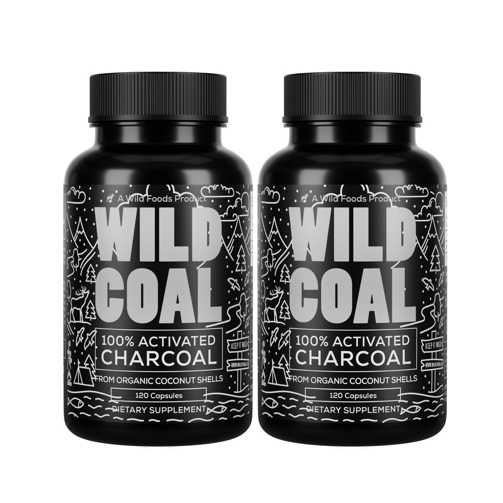 Wild Foods Activated Charcoal Capsules – 120 Capsules (Two Bottles) | Organic Coconut Shells | Lab Tested & Non-GMO | Detox & Bloating Relief | USA