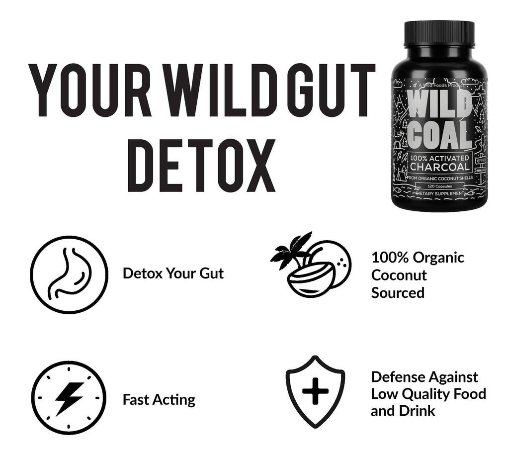 Wild Foods Activated Charcoal Capsules – 120 Capsules (Two Bottles) | Organic Coconut Shells | Lab Tested & Non-GMO | Detox & Bloating Relief | USA