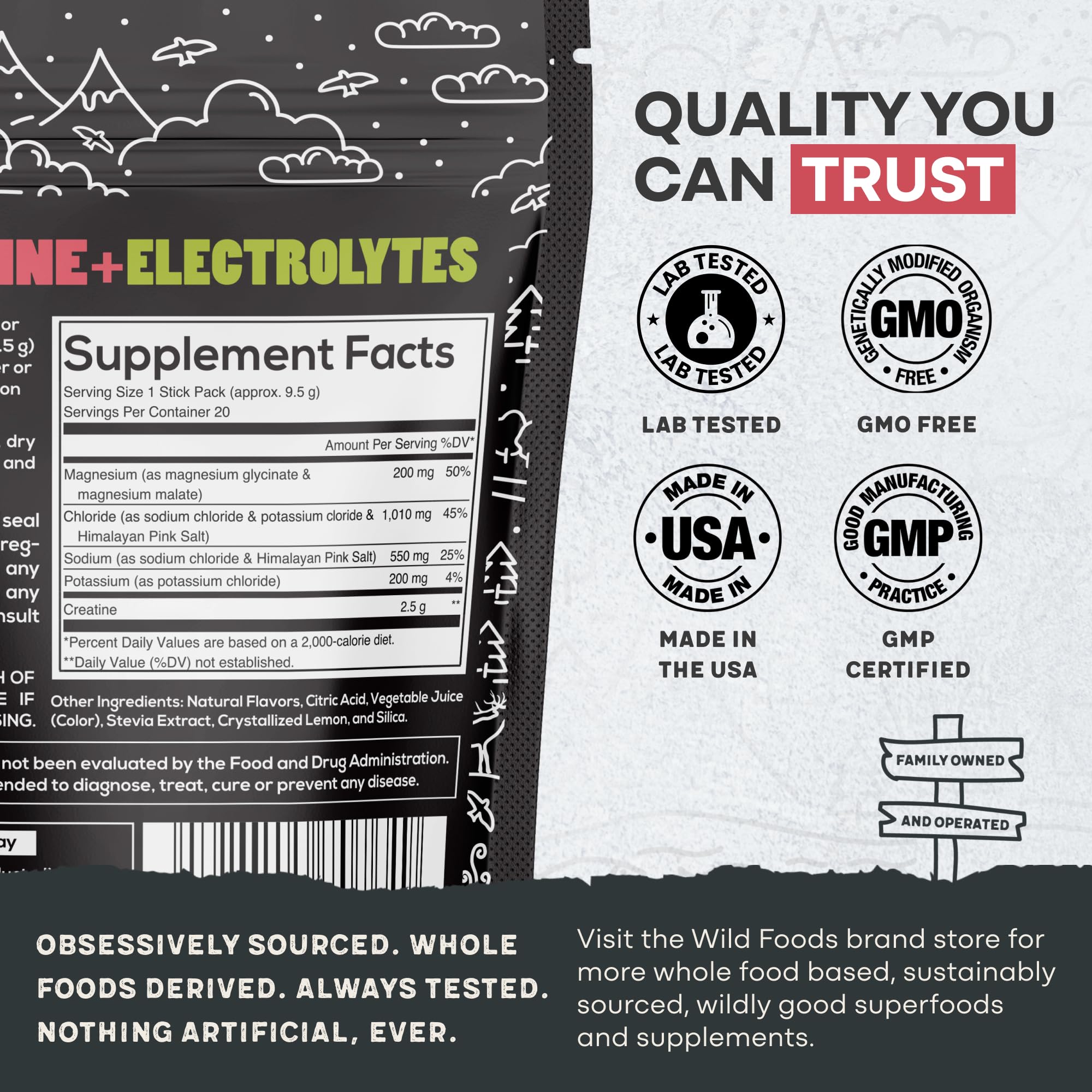 Wild Foods Creatine & Electrolytes Powder Packets – Dragonfruit, 20 Packets | Pre-Workout Hydration & Performance