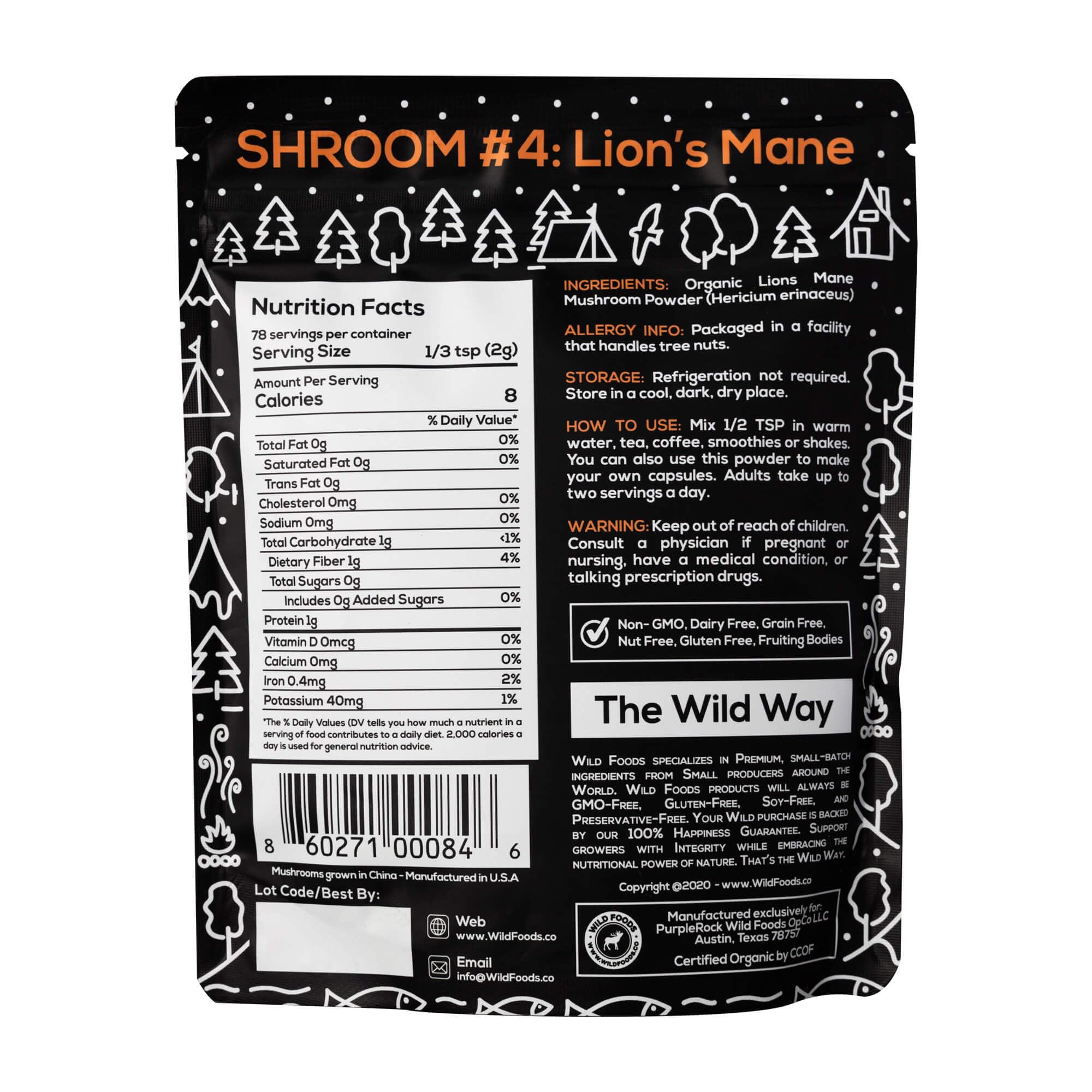 Wild Foods Lions Mane Powder 10:1 Organic Mushroom Extract – 4 oz Pack of 2 | Brain Health & Focus