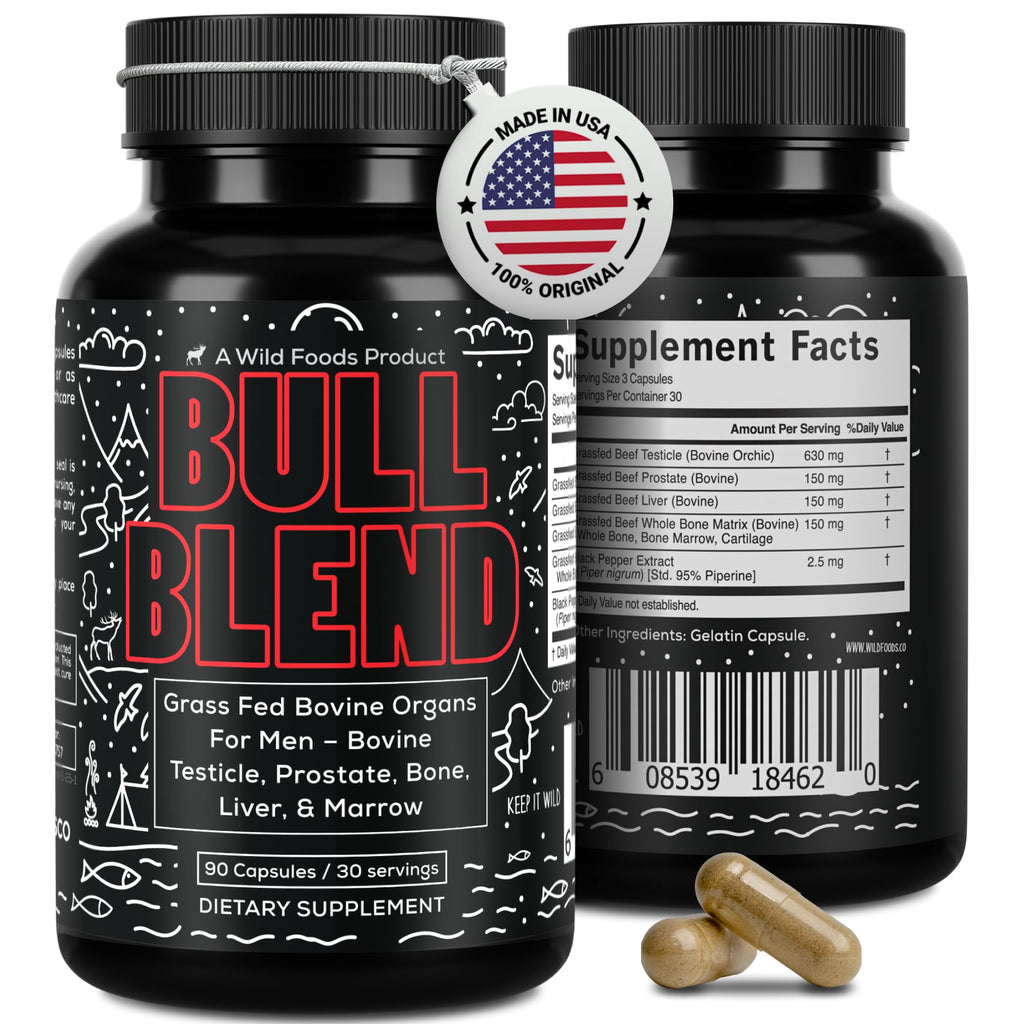 Wild Foods Men's Vitality Formula – Grass-Fed Bovine Organ Meat Capsules (Beef Liver, Testicle, Prostate & Bone) – 30-Day Supply