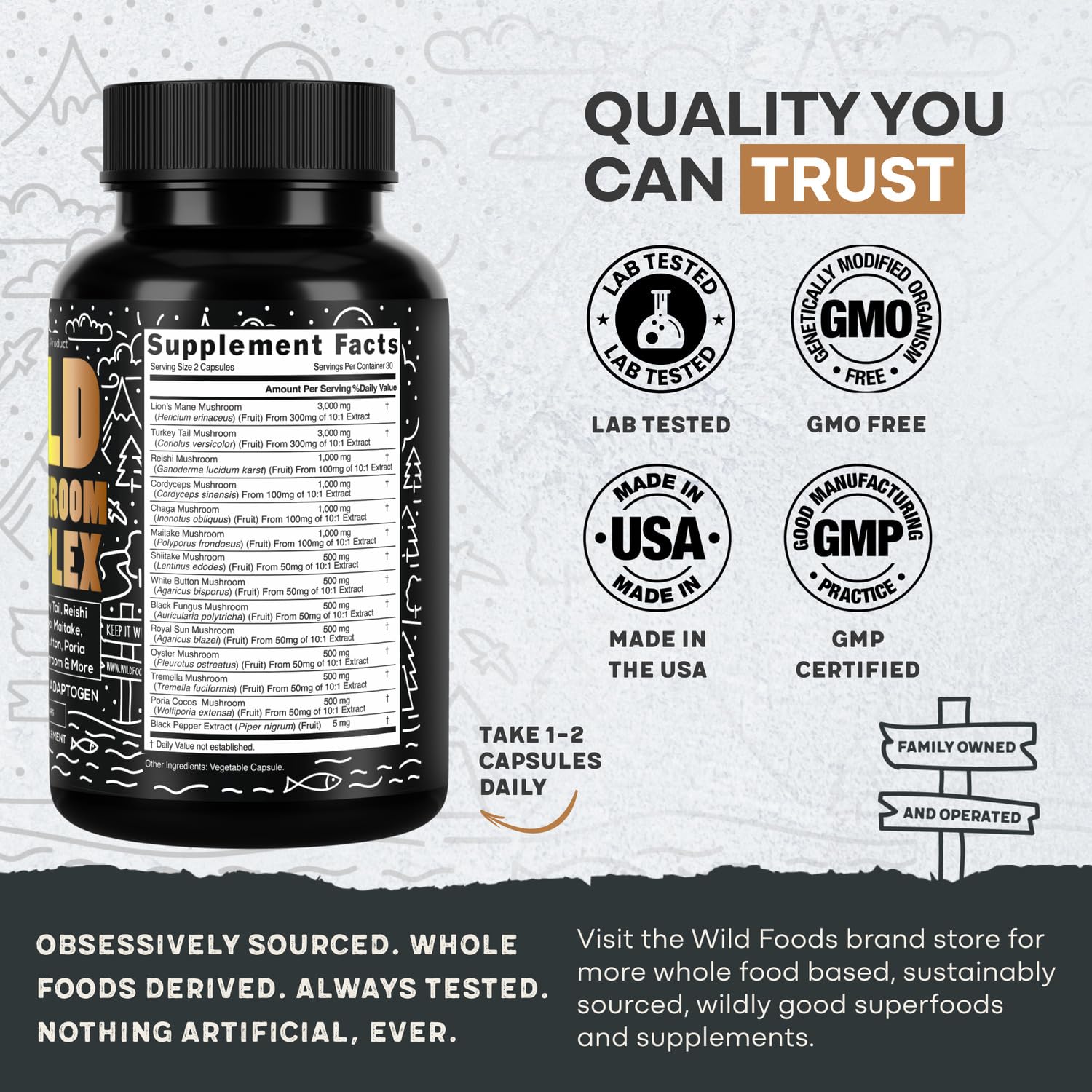 Wild Foods Premium Mushroom Supplement Complex (Pack of 2) – 13 Organic Mushrooms (Lions Mane, Reishi & More)