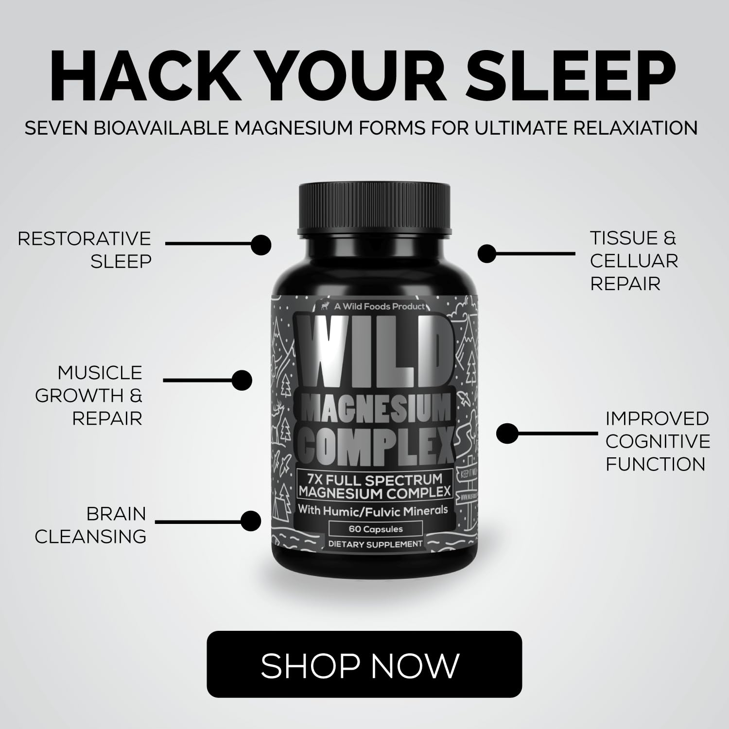 Wild Foods Wild Magnesium Complex – 7 Forms in One, 450 mg per Capsule, 90 Capsules (Pack of 2)