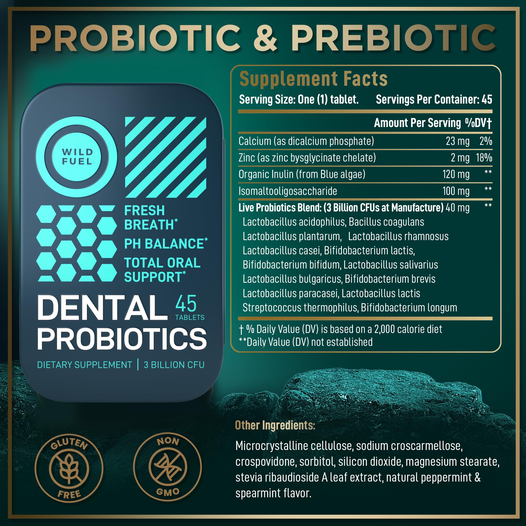 WILD FUEL Oral Probiotics for Teeth – 3B CFU K12 & L. paracasei, Salivarius Mints