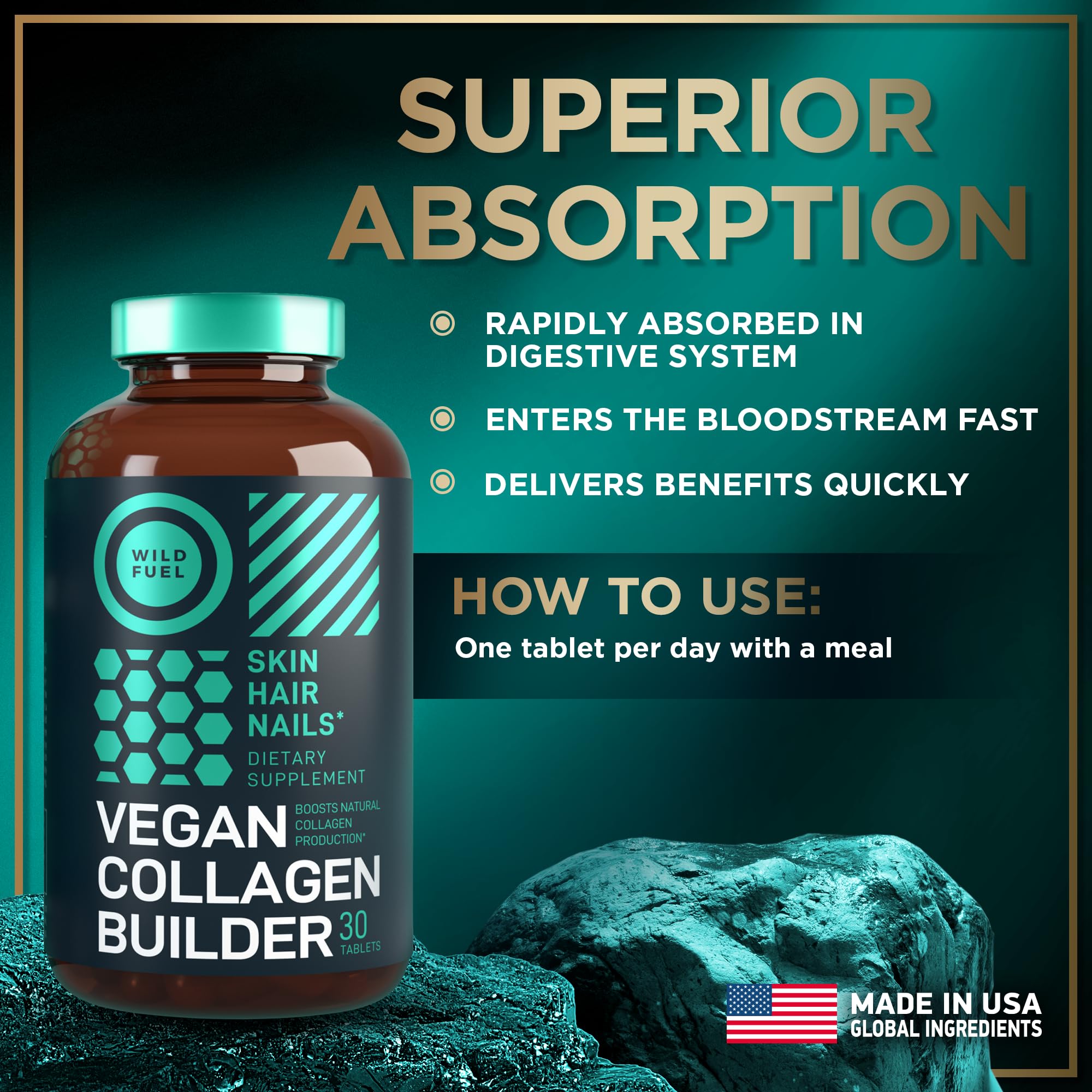 WILD FUEL Vegan Collagen Builder – Plant-Based Booster with Biotin (30 Tablets)