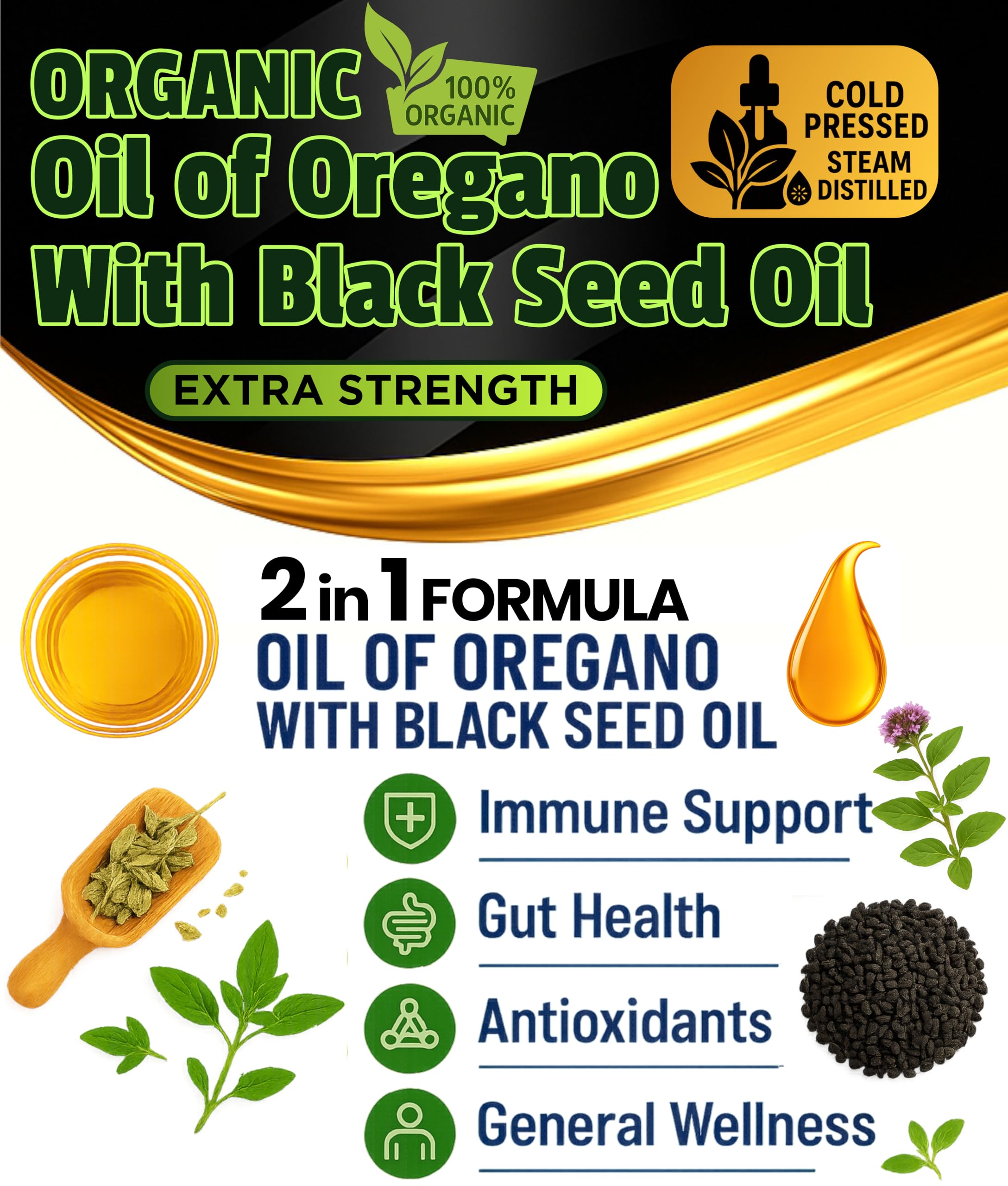 SUPERIOR FULVIC HUMIC X935 – Oil of Oregano with Black Seed Oil Drops, 400 Servings, 2-in-1 Organic Liquid